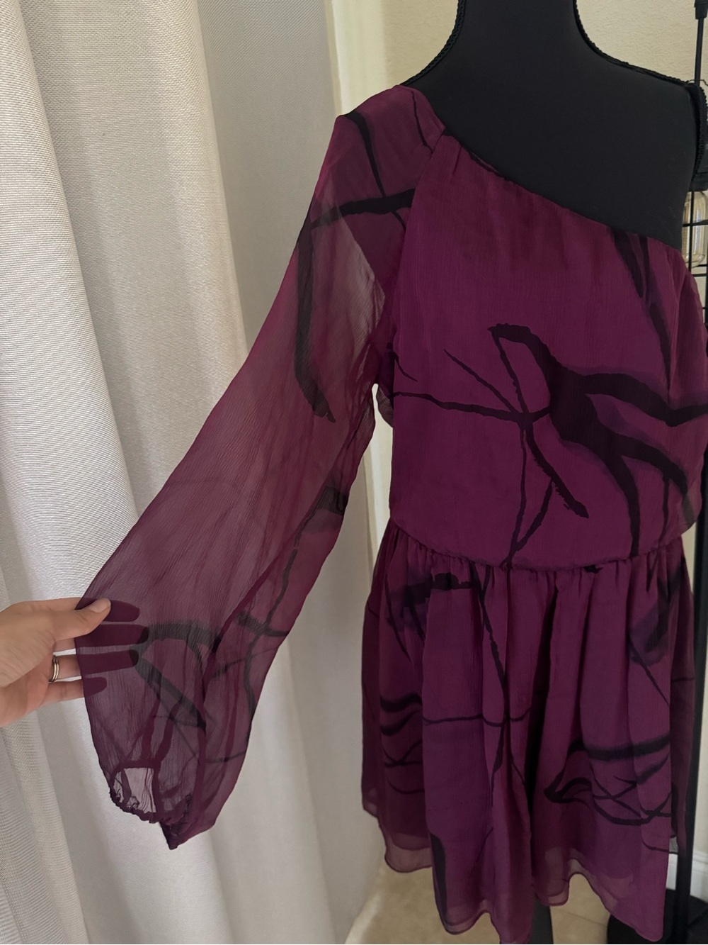 Alice + Olivia Silk One Shoulder Mini Dress Purple Abstract Print Small - Picture 4 of 7